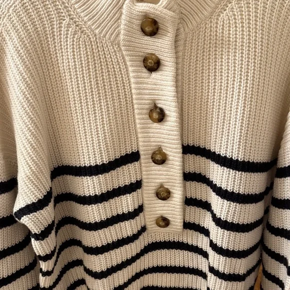 Sezane Lucas Cream and Blue Striped Sweater - Picture 3 of 6